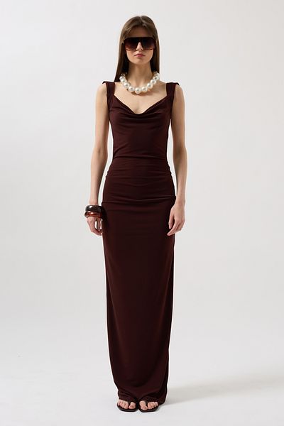 Black Fashion Φόρεμα με χαμηλό πίσω μέρος Maxi καφέ