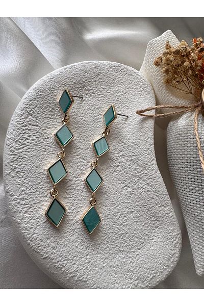 H&S AKSESUAR Special Design Square Stone Dangle Earrings