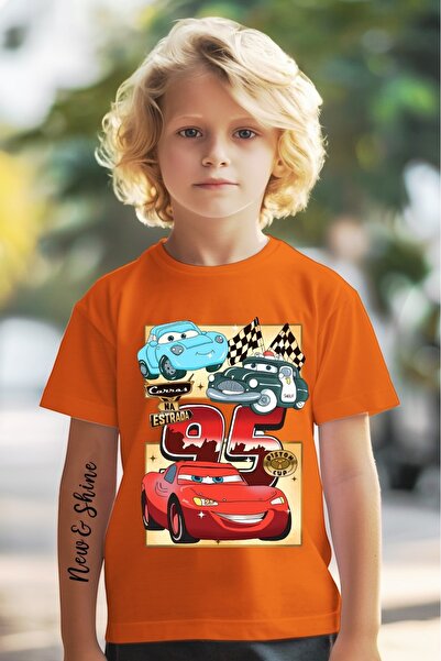 New Shine Arabalar Şimşek McQueen BASKILI BASKILI OVERSİZE ÇOCUK T-SHİRT
