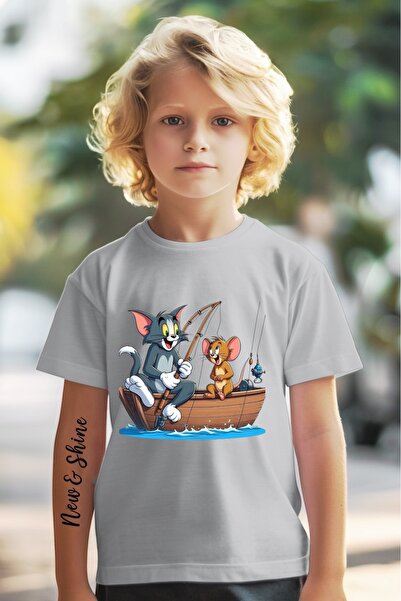 New Shine Tom Ve Jerry Baskili Baskili Oversi̇ze Çocuk T-shi̇rt