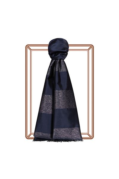 ipekevi Μεταξωτό σάλι Navy Blue Gold Glitter Block