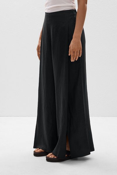 Oysho 100% Linen Wide-leg Slit Trousers