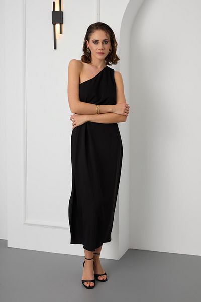Lafaba Women's Black One Shoulder Midi Dress