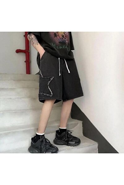 Köstebek Siyah Star Streetwear Kot Kısa Şort