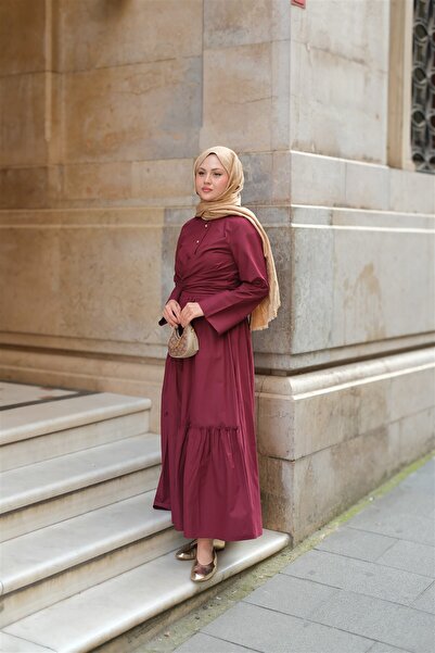 LOCCO Women's Gather Detailed Skirt Burgundy