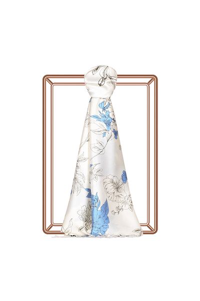 ipekevi White Azalea Patterned Silk Shawl