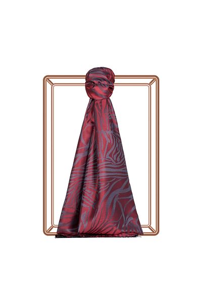 ipekevi Burgundy Zebra Jacquard Patterned Silk Shawl