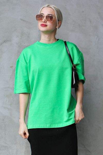 Madmext Μπλουζάκι Green Crew Neck Basic Oversize Mg1687