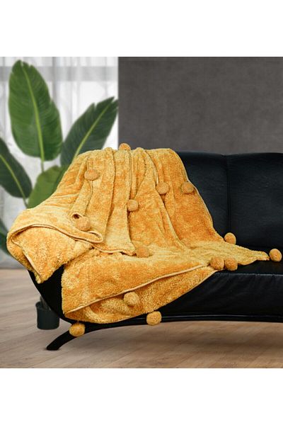Özgüner Oyuncak 200*220 Cm Plush Double Blanket with Pompom (100% Local)