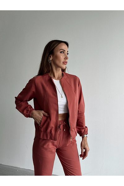 4S WOMEN 4S Women's Top Zippered Coat and Very Thin Fabric Trousers Suit