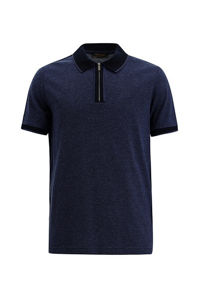 Abdullah Kiğılı Regular Fit Zippered Patterned Mercerized Cotton Polo Neck T-Shirt
