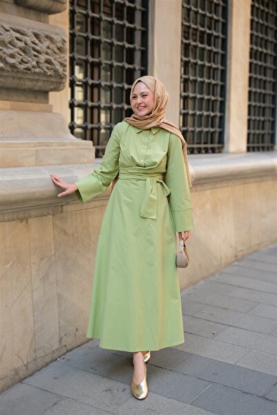 LOCCO Γυναικείο φόρεμα με κορδόνια μπροστά Πράσινο φιστίκι