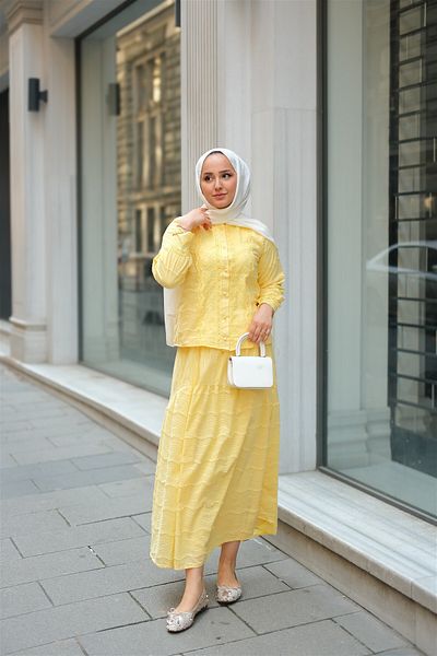 LOCCO Women's Clothes Set with Yellow Color Damaged Details