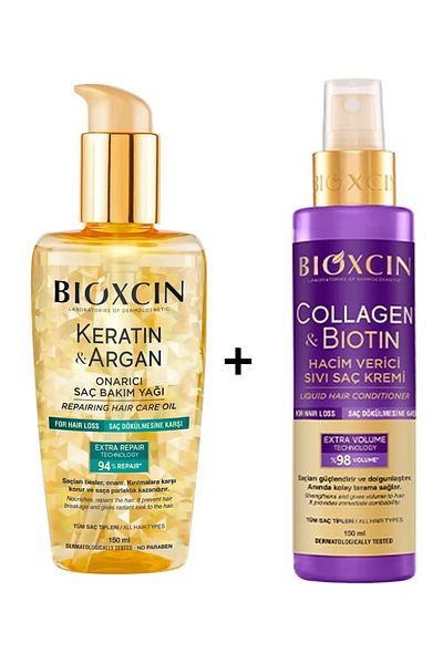 Bioxcin Keratin Argan Hair Care Oil + Kollegen Biotin Volumizing Liquid Cream 150ml