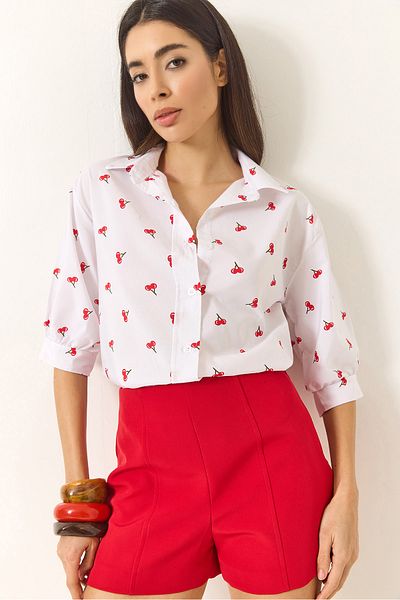 Bianco Lucci Cămașă obișnuită cu mâneci pepene verde cu model minimalist pentru femei 1686 60284040