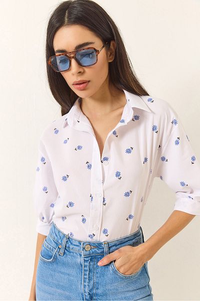 Bianco Lucci Cămașă obișnuită cu mâneci pepene verde cu model minimalist pentru femei 1686 60284040