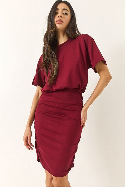 Bianco Lucci Rochie de damă, cu mânecă scurtă, cu decolteu, cu detaliu cu șnur, modal, de bază, elastică 60284036