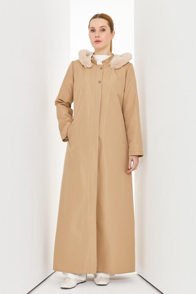 Günay Karaca Kışlık Kadın Pardesü Su İtici Kumaş 20231