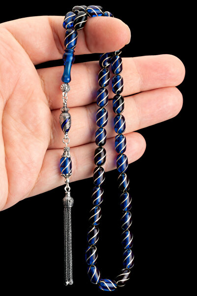 OTTOTESBİH Erkek Gümüş Püskül 7x11mm Gümüş İşlemeli Ateş Kehribar Tespih