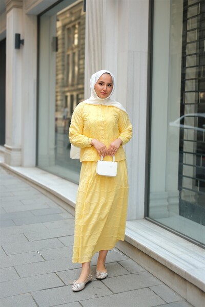 LOCCO Women's Clothes Set with Yellow Color Damaged Details