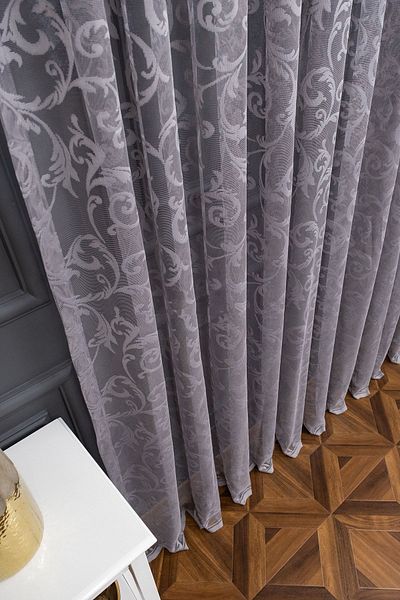 farbateks Classic Shawl Pattern Gray Smoke Color Pattern Design 2 Layers Pleated Tulle Curtain