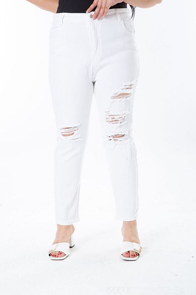 Şans Plus Size Lycra Jeans - Bone Ripped Detail, 65n38251