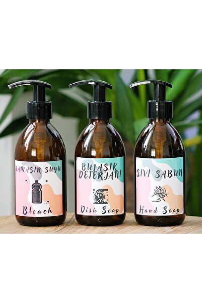 JUIWI 3lü Set Renkli Boş Amber Boş Cam Şişe Bulaşık Deterjanlık Sıvı Sabunluk...