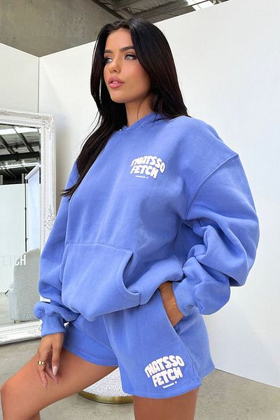 DUBU BUTİK Φούτερ Thatsso Fetch Series 5 - Baby Blue Printed Oversize Hooded