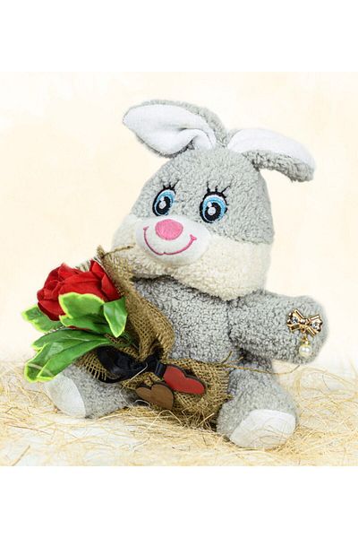 Özgüner Oyuncak 25 cm Cute Rabbit Holding a Rose in Her Hand