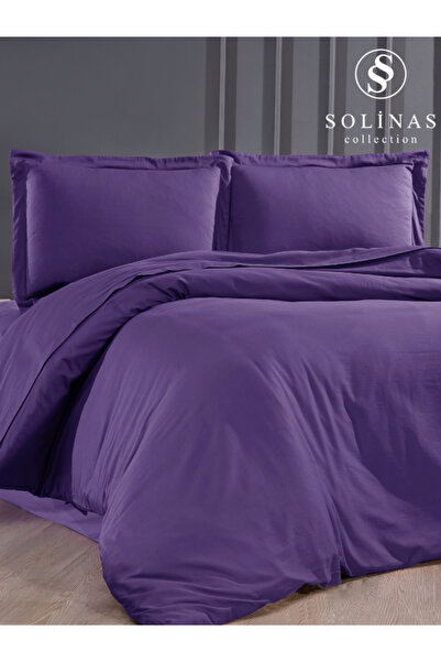 Solinas Collection طقم غطاء لحاف مزدوج من الساتان القطني 100% من ميلودي بيربل