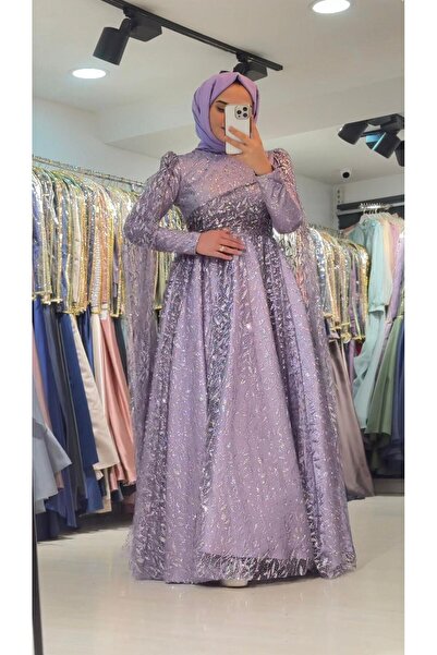 Genel Markalar Feriha Sarıoğlu Tamaamı Simli Kumaş Abiye Elbise-ÖZNUR