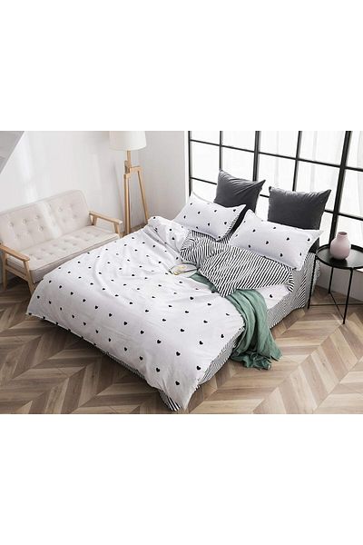 COOYA Duvet Cover Set, Soft Breathable Microfiber, Lovely Heart-Shaped, Striped Pattern
