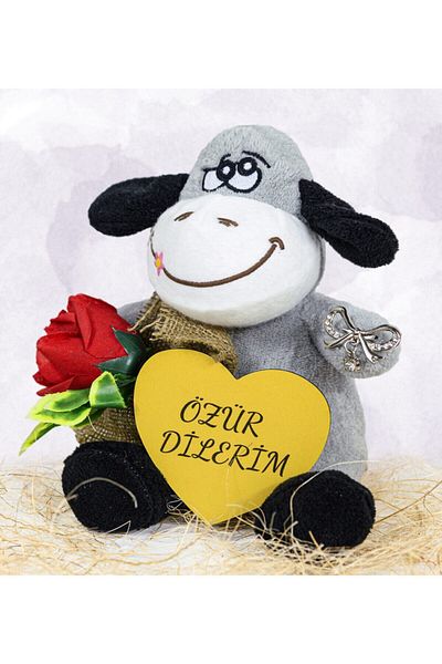 Özgüner Oyuncak I'm Sorry with a Rose in Her Hand 25 cm Cute Donkey