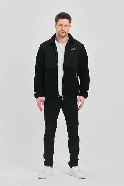 DAMGA JEANS Мъжко плюшено яке с пенирана кожа, черно
