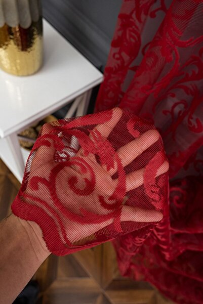 farbateks Classic Shawl Pattern Burgundy Color Pattern Design 2 Layers Pleated Tulle Curtain