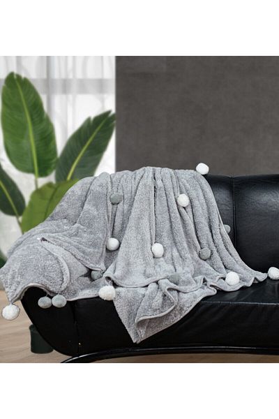 Özgüner Oyuncak Paptex Pompom 200*220 cm Plush Double Blanket (100% Local)