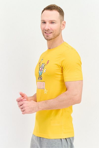 Puma Men Regular Fit Short Sleeves Outdoors T-Shirt, Yellow Combo