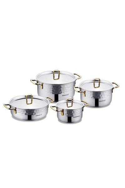 KORKMAZ Irna 18/10 Turkish Stainless Steel and Gold Cookware Set, 8 Pieces
