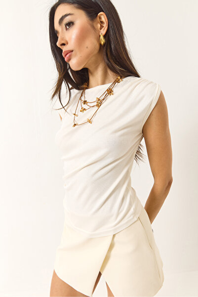 Bianco Lucci Women's Drape Detailed Soft Touch Flexible Viscose Blouse 4019 60284038