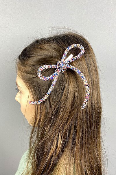 Hayalperest boncuk Colorful Full Jewelled Design Bow Hair Clip