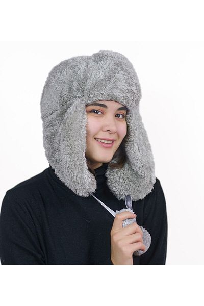 NİLOŞUM Women's Fur Plush Hat with Headphones, Beanie