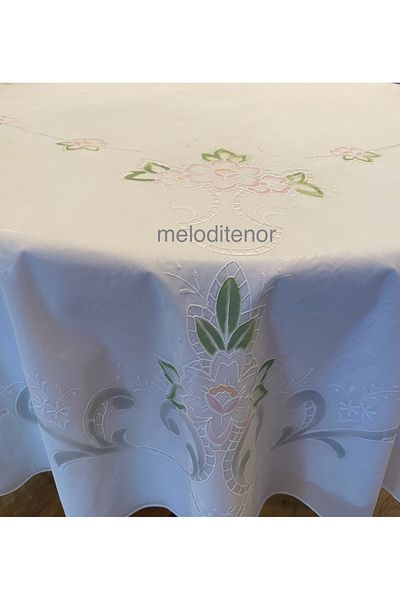 TNR Meiwa Processing Lace Look Slip-Resistant Draped Pvc Large Round Oilcloth Tablecloth 180 cm