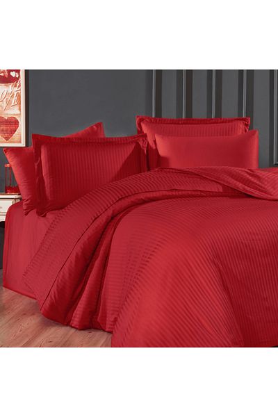 Solinas Collection Dione Striped Red 100% Cotton Satin Double Duvet Cover Set