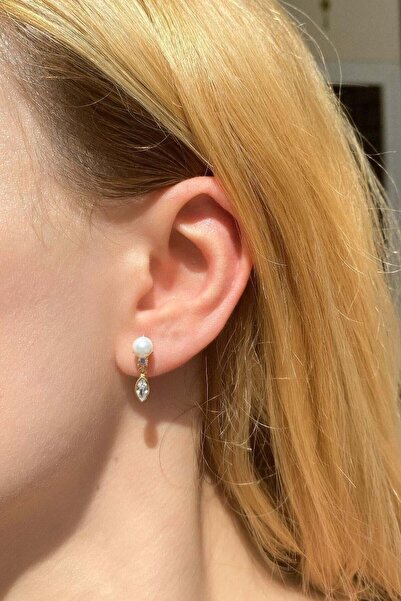 Spossy Silver Jewelry 925 Ayar Gümüş, Gold, Mayorka İnci Küpe