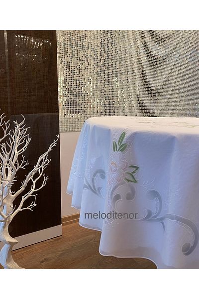 TNR Meiwa Processing Lace Look Slip-Resistant Draped Pvc Large Round Oilcloth Tablecloth 180 cm