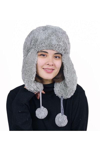 NİLOŞUM Women's Fur Plush Hat with Headphones, Beanie