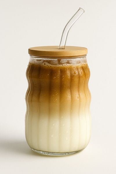 SNA Coffee Glass Heat Resistant Ice Latte Glass Cup with Straw Coffee Cocktail Glass Presentation Cup 400ml