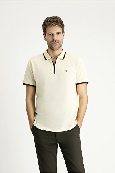 Kiğılı Tricou cu fermoar cu gât polo din bumbac cu model - Potrivire obișnuită