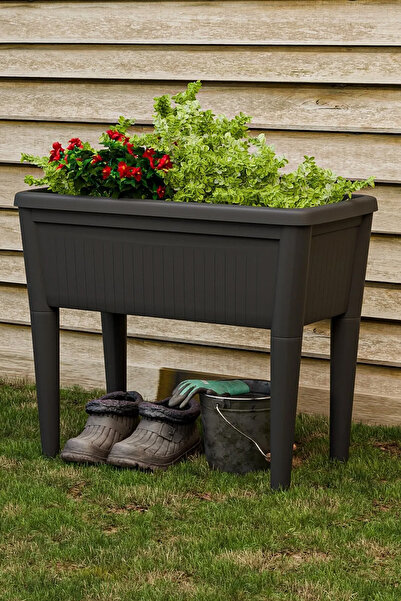 ToXA 60 Litre Antrasit Bahçe Balkon Kapıönü Duvar Çit Saksısı Ayaklı Plastik Saksı