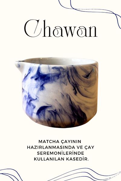 Mim and More Blue Marble Patterned Ceramic Matcha Set